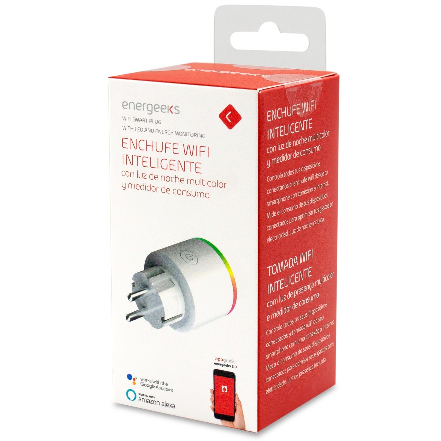 Energeeks Smart Wi-Fi Plug com luz noturna multicolorida e medidor de energia