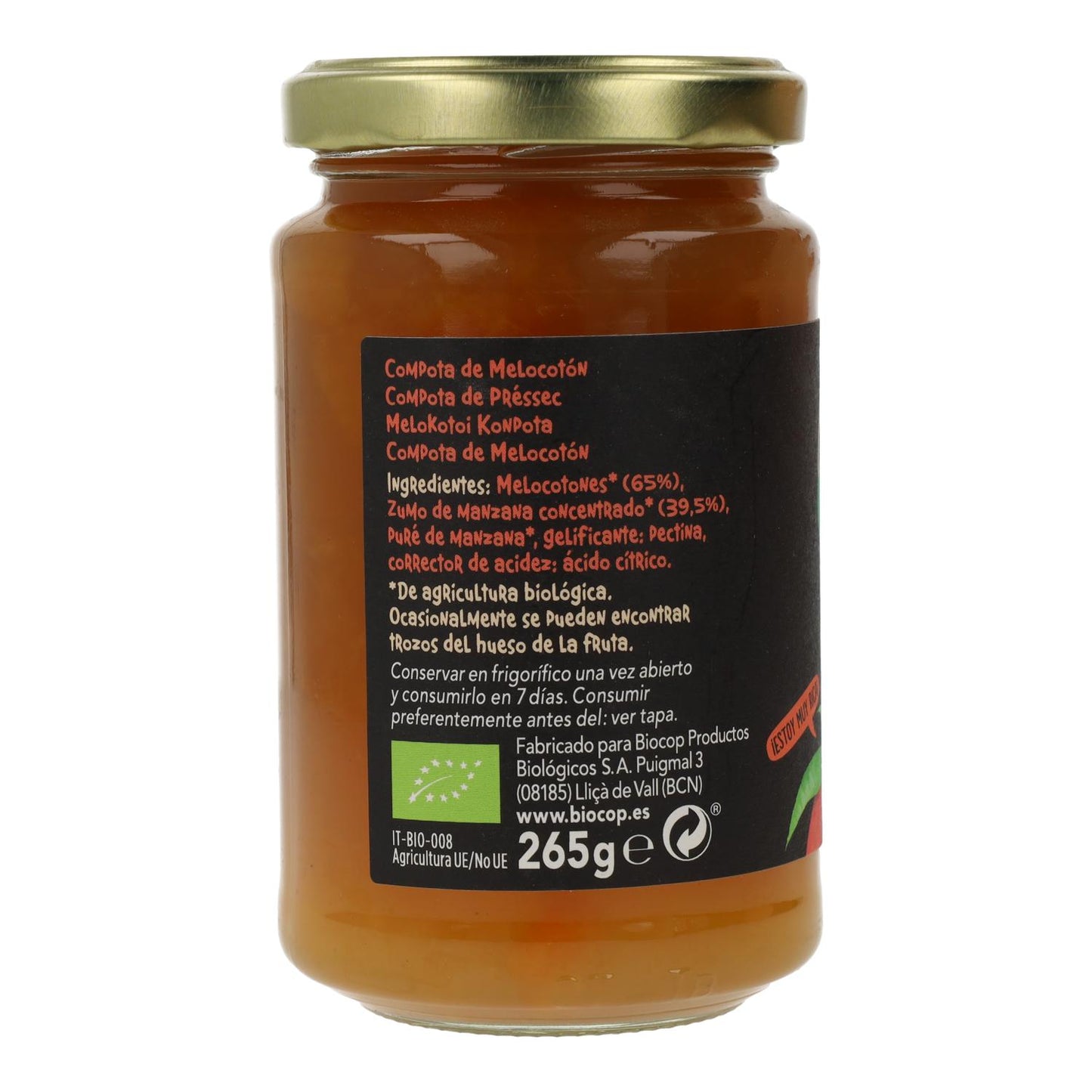 Compota de Pêssego Biocop Orgânica, 265g