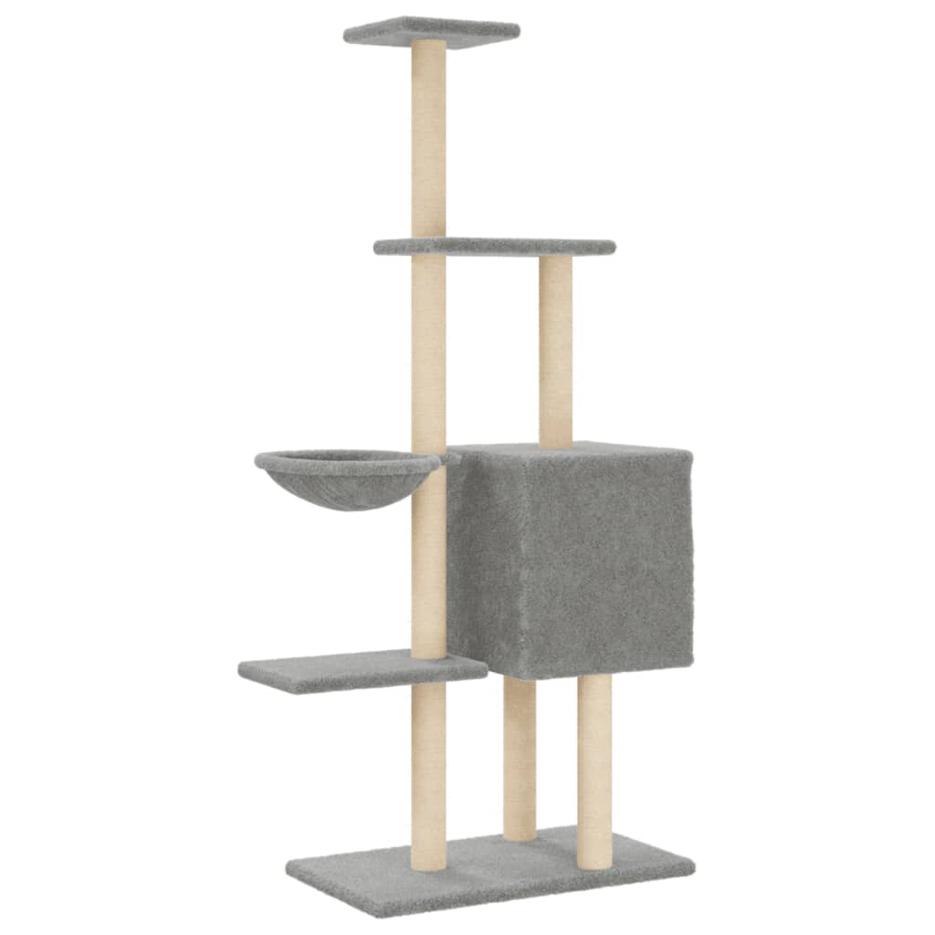 Rascador Para Gatos Con Postes De Sisal Gris Claro 145 Cm_5