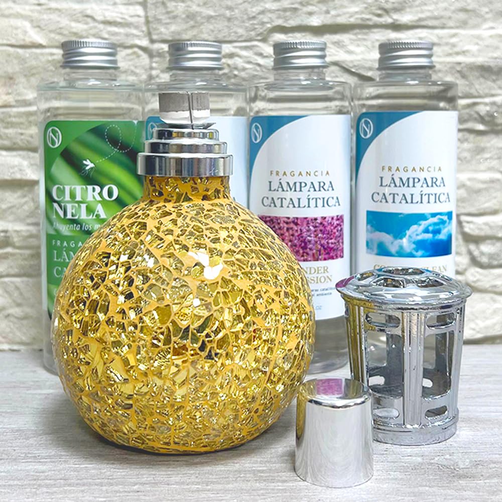 Lámpara Catalítica Mosaico Dorado + Aroma Waikiki Melon 500ml - Elimina Malos Olores, Impurezas Y Perfuma_5