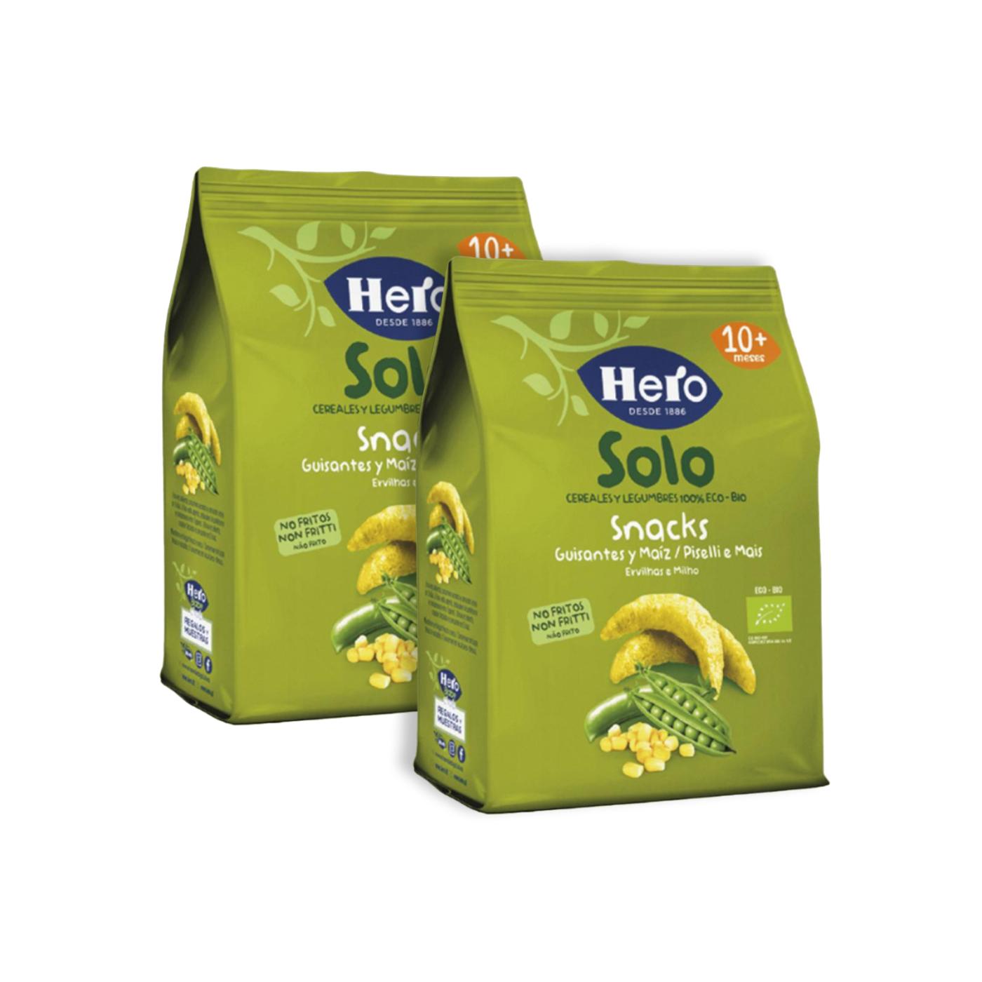 Pack promocional 2xEco-Bio Snacks de Ervilha e Milho a partir dos 10 meses saco 40 g - Hero Solo
