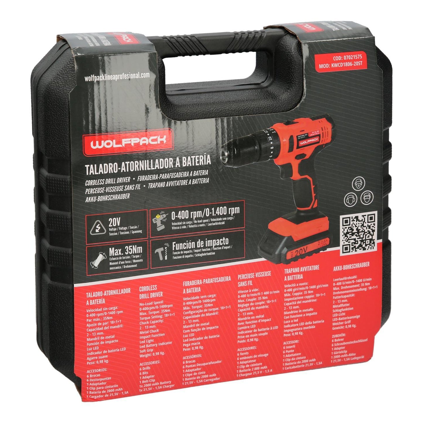 Taladro Atornillador 20 V. Con 2 Velocidades Y Percutor. Bateria 2 Ah. Par Apriete 35 Nm.