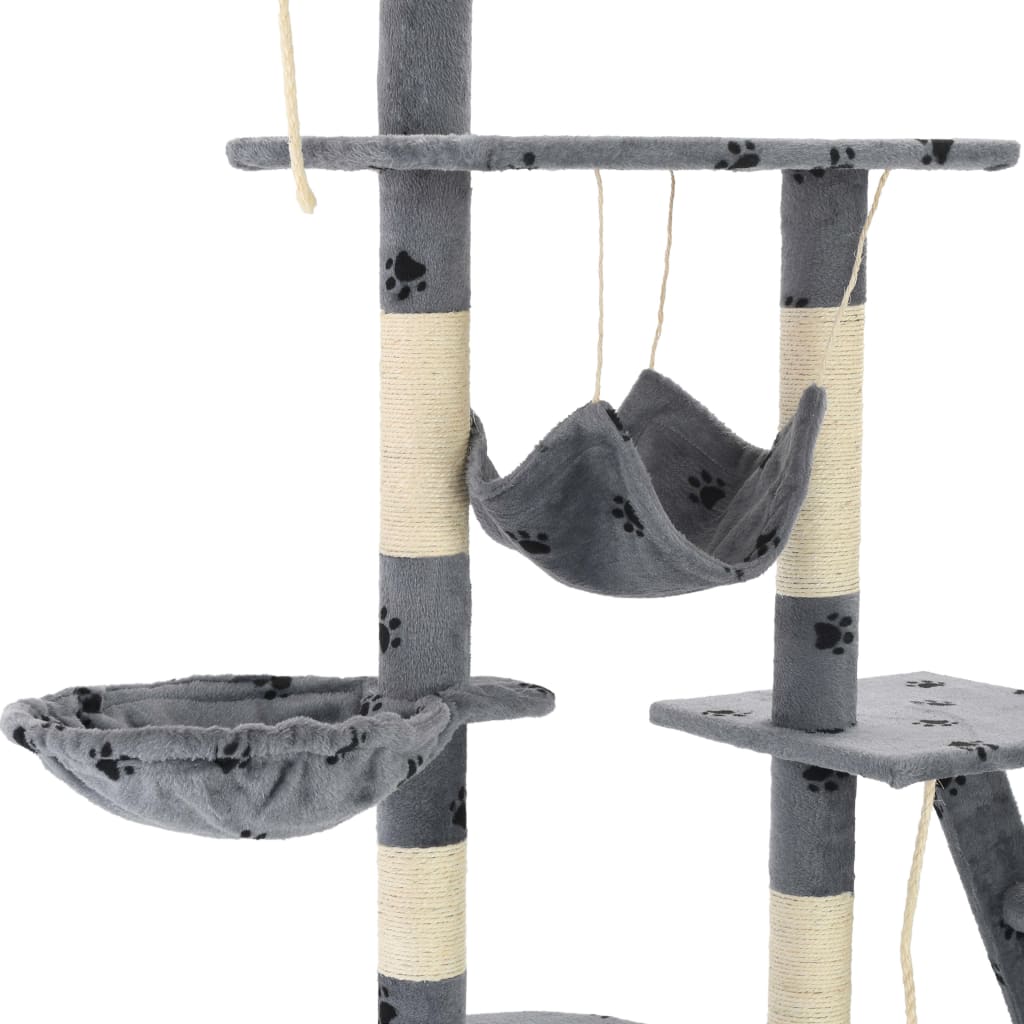 Rascador Para Gatos Con Poste De Sisal 230-250 Cm Huellas Gris_5