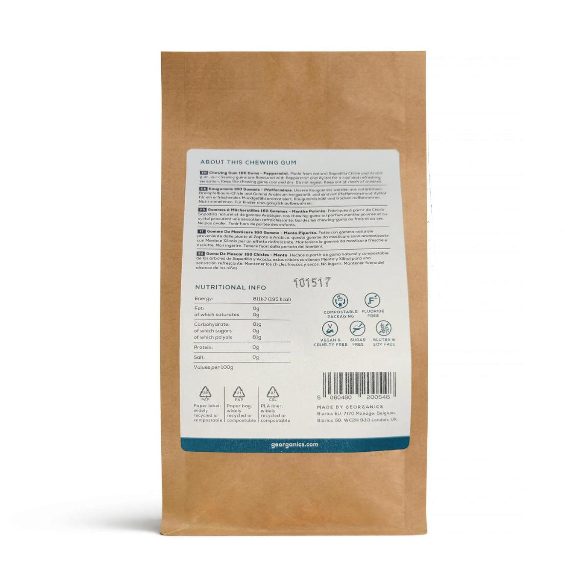 Recargas de pastilha elástica Georganics Natural Mint, 140 unidades