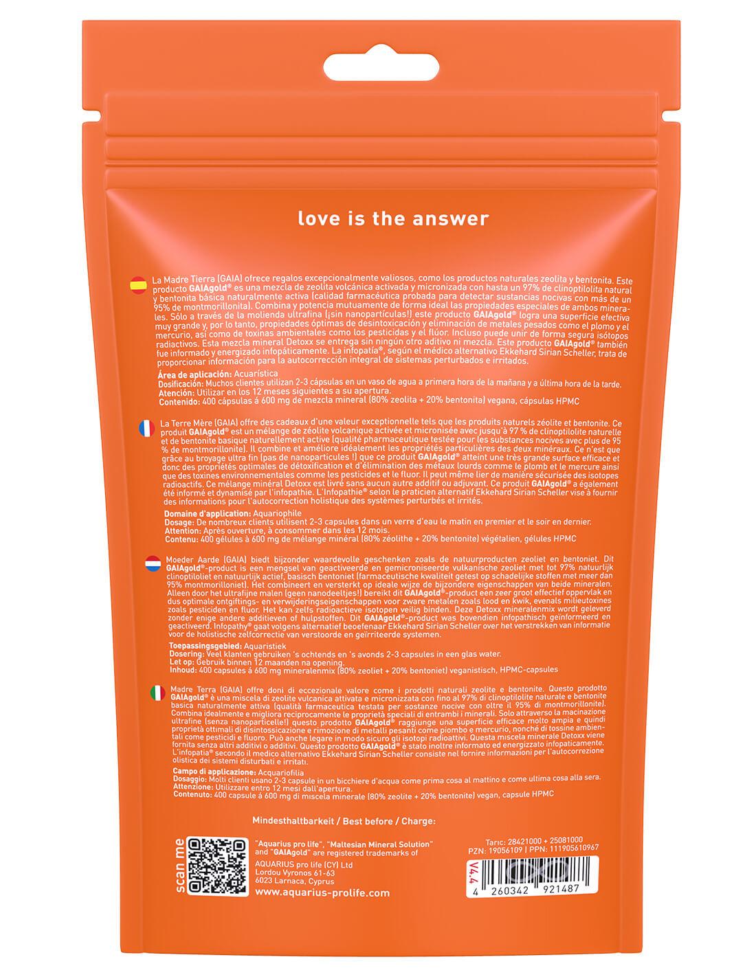 Aquarius Pro Life - Zeolita Bentonita Mezcla Gaiagold 400 Detox-caps
