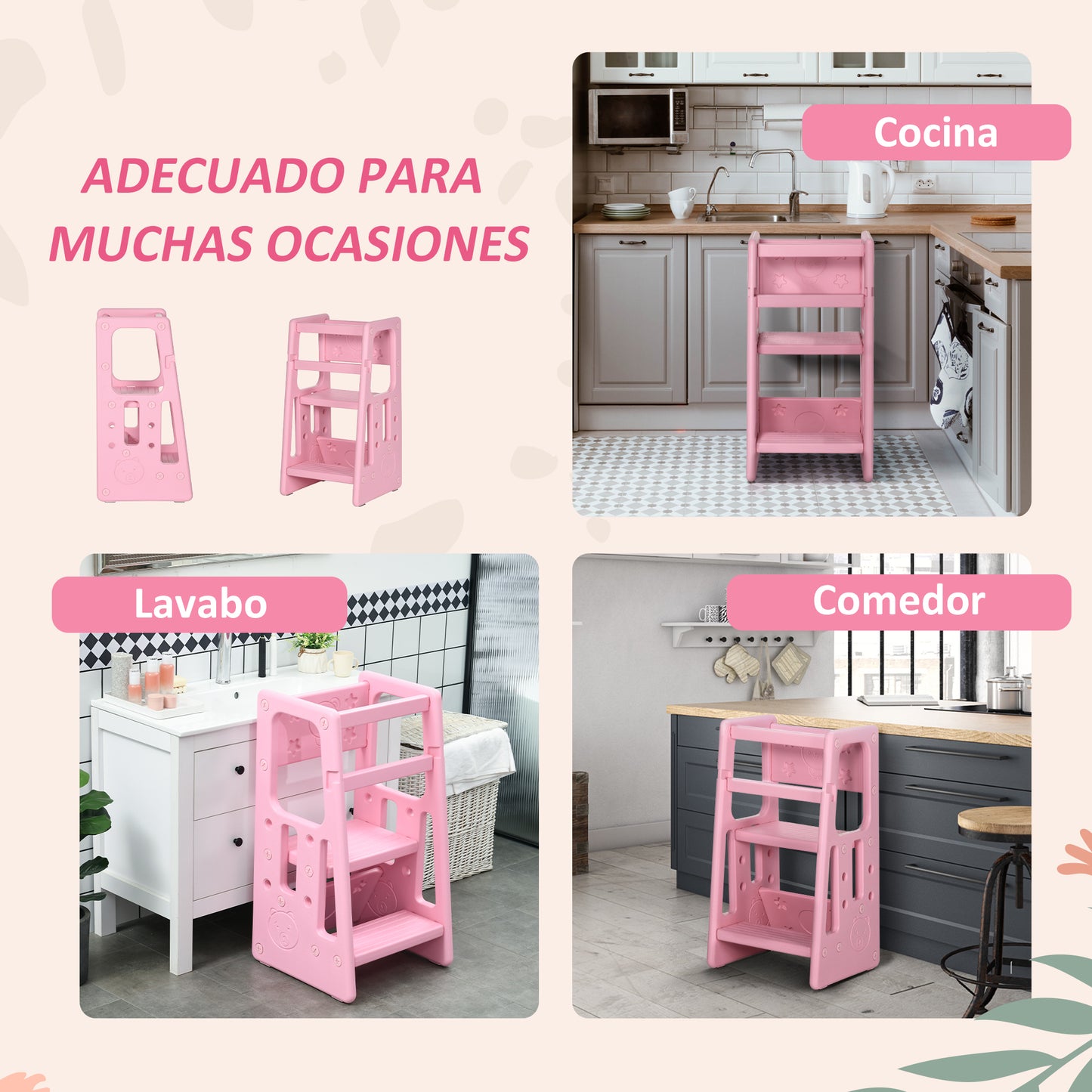 Homcom Torre De Aprendizaje Para Niños Con Altura Ajustable 47x47x90 Cm Rosa_5