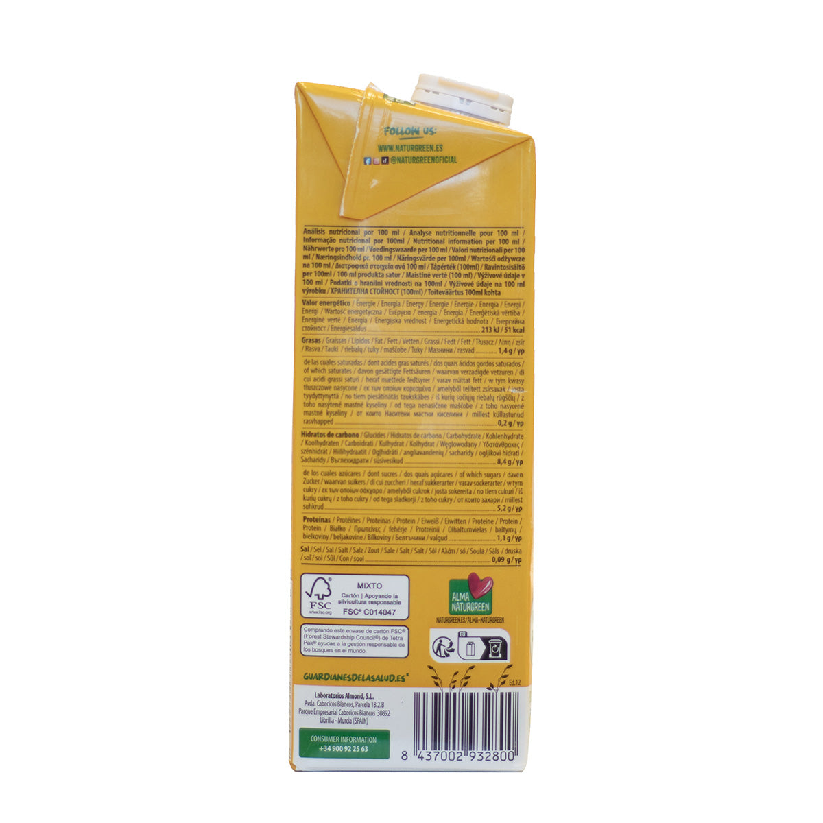 Bebida de Aveia Sem Açúcar Bio NaturGreen 1 L