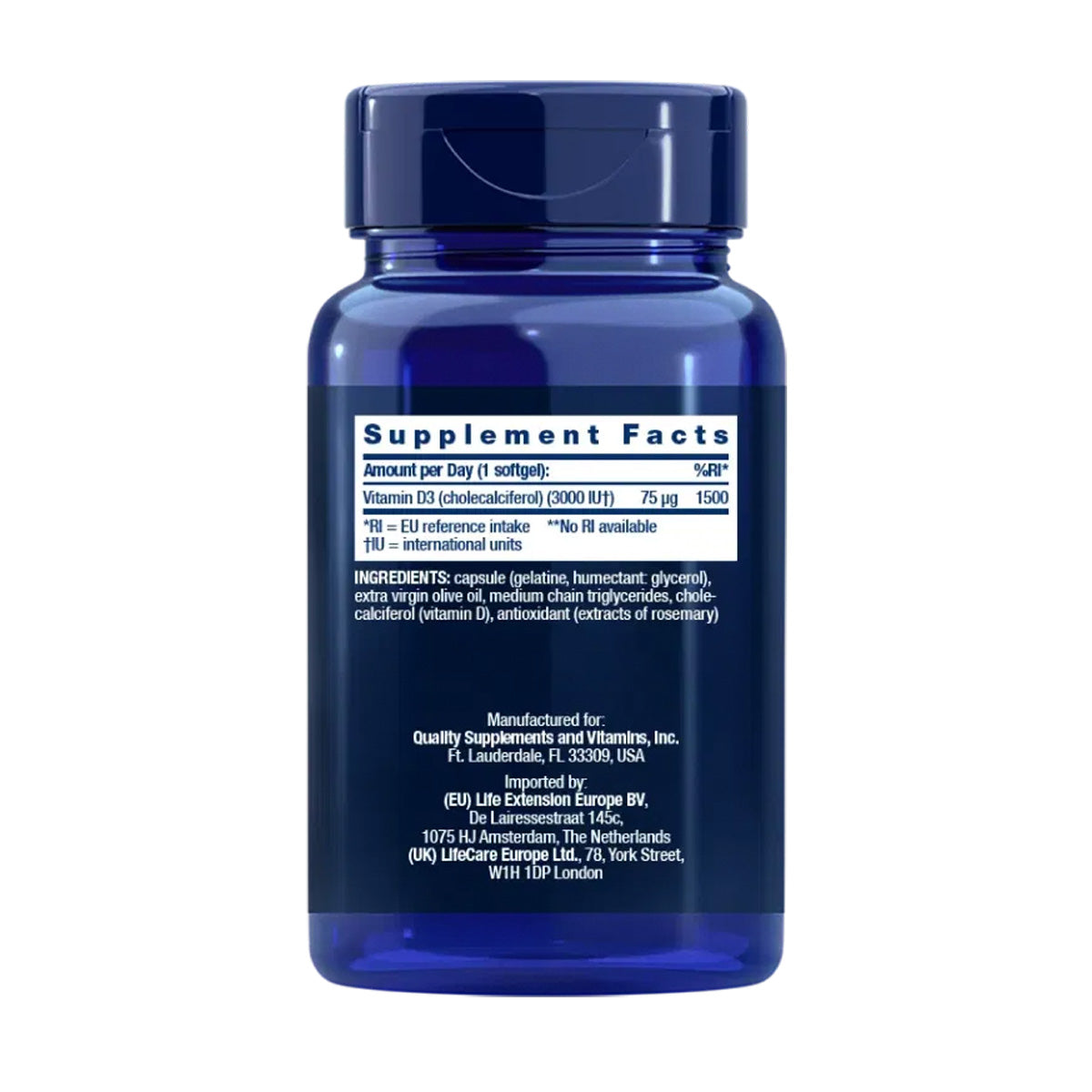 Vitamina D3 3.000 UI, Life Extension 120 pérolas