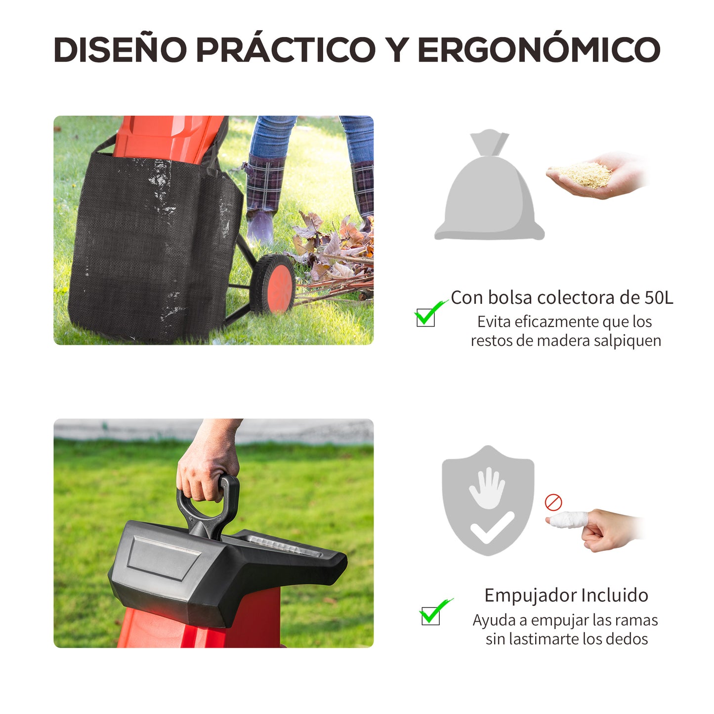 Outsunny Trituradora De Jardín 2500w Con 2 Cuchillas De Volteo Y Bolsa De 50l_5