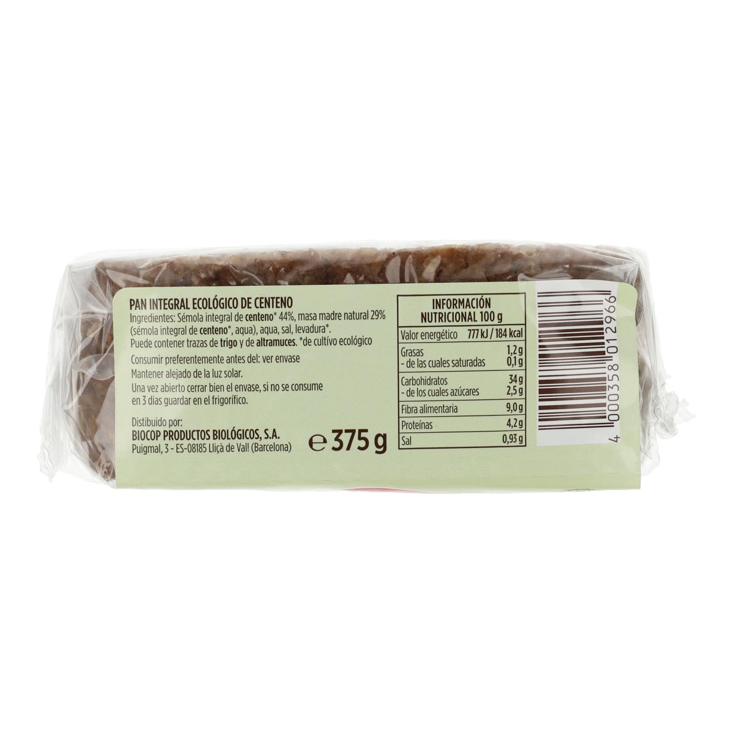 Pão de Centeio Integral Biológico Pema 375 g