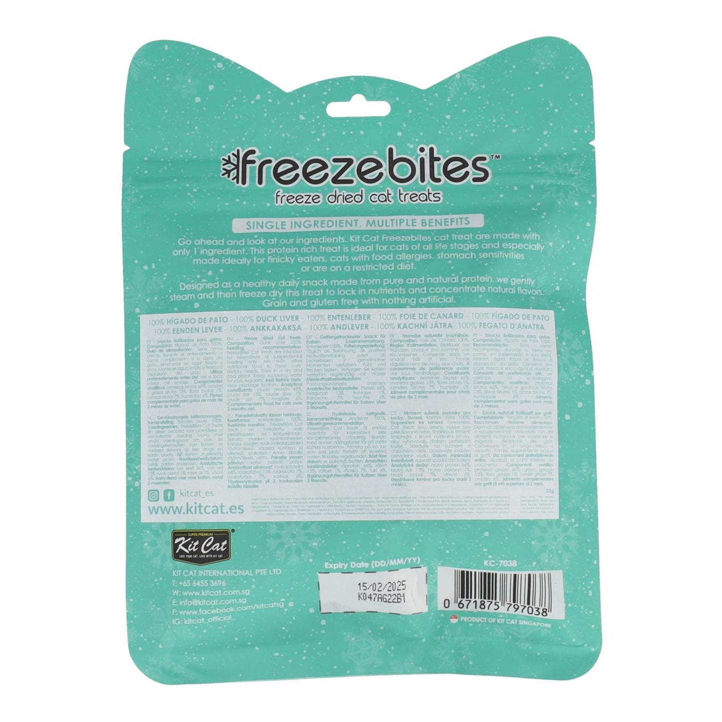Kit Cat FreezeBites - Petisco natural liofilizado para gatos, fígado de pato, 20g
