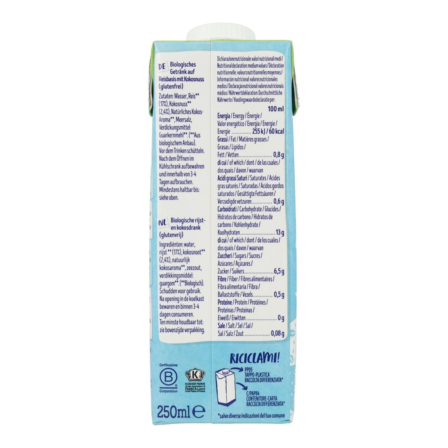 Bebida biológica de arroz e coco Bio Isola BIO 250 ml