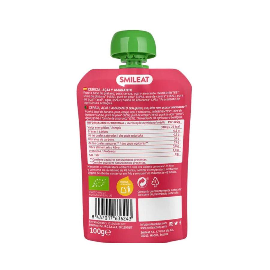 Embalagem de 2 saquetas de cereja, açaí e amaranto biológicos Smileat, 100 g
