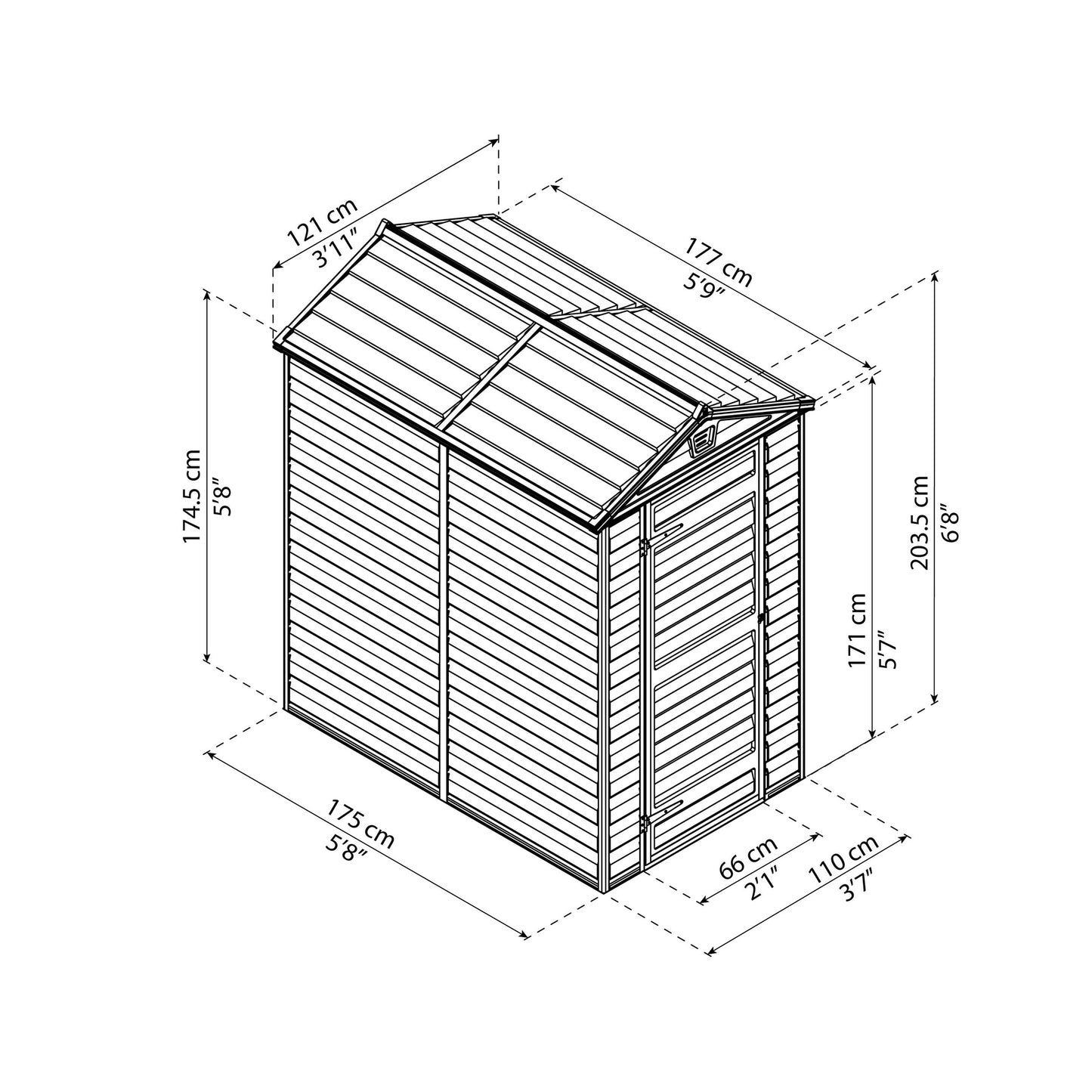 Telheiro de jardim com claraboia 176x120x203 cm âmbar