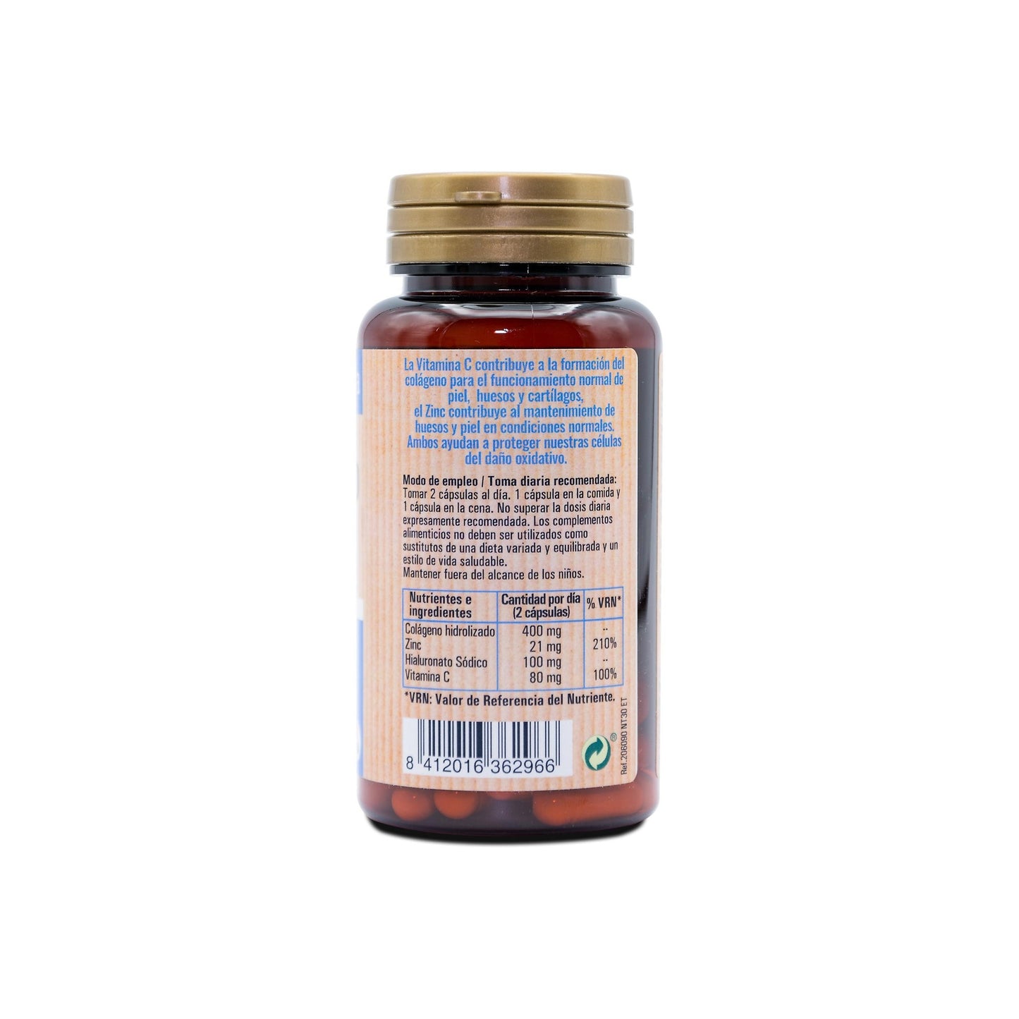 Colagénio + Ácido Hialurónico + Vitamina C + Zinco, 30 cápsulas. NaturTierra