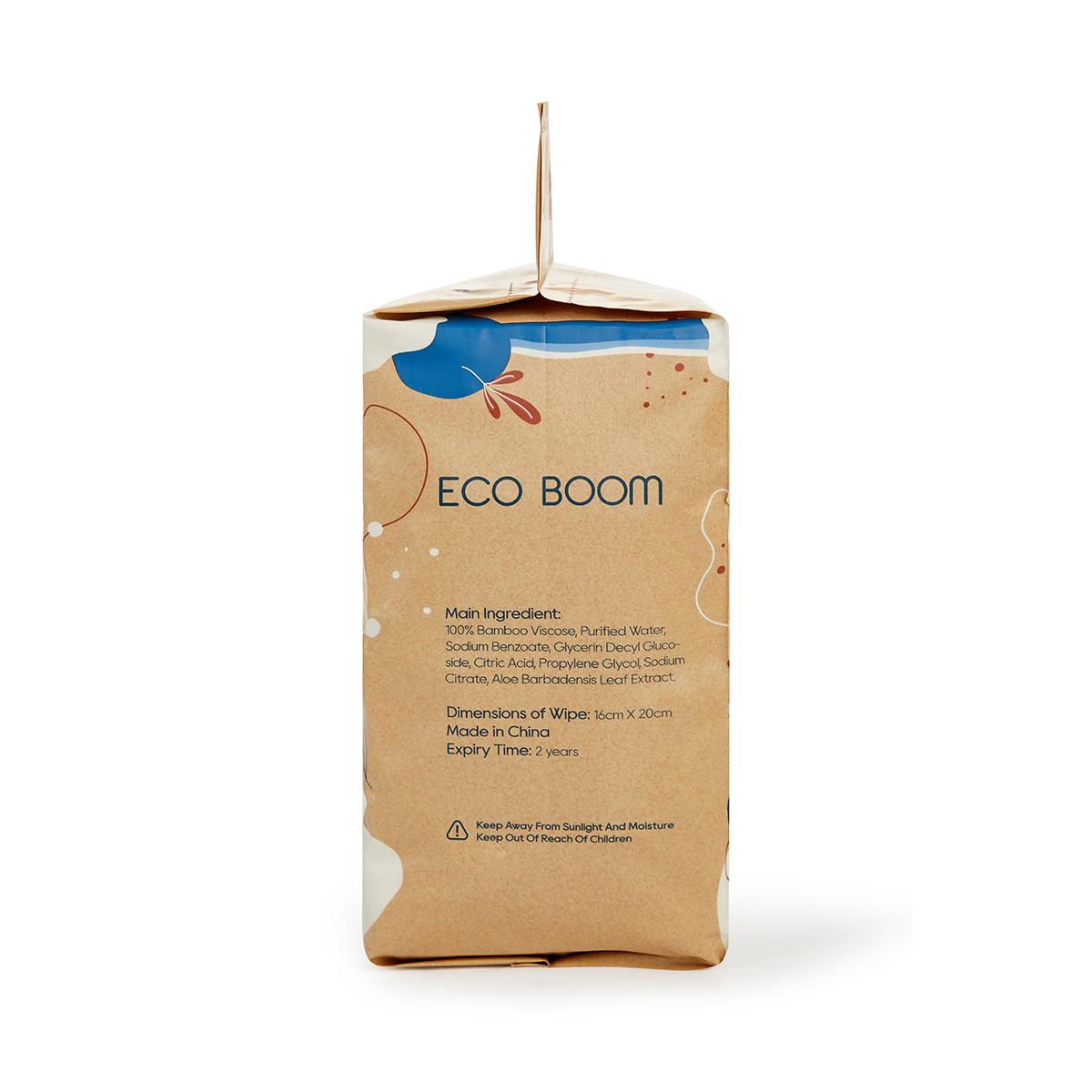 Pack de 4 toalhitas biodegradáveis de bambu Ecoboom, 60 unidades