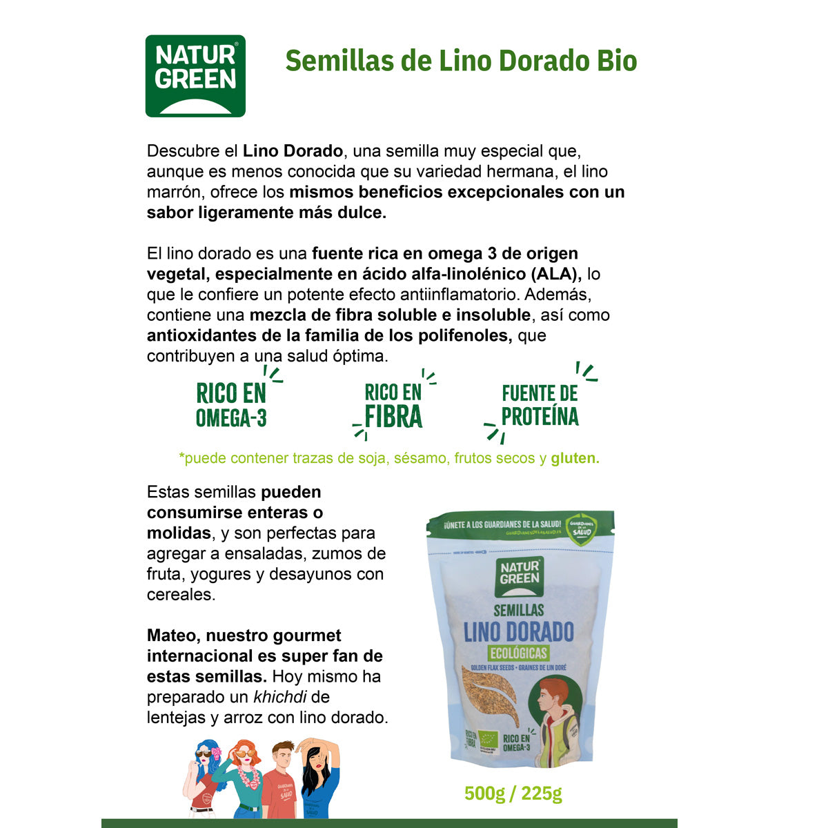 Linho Dourado Orgânico, Naturgreen, 500 gr