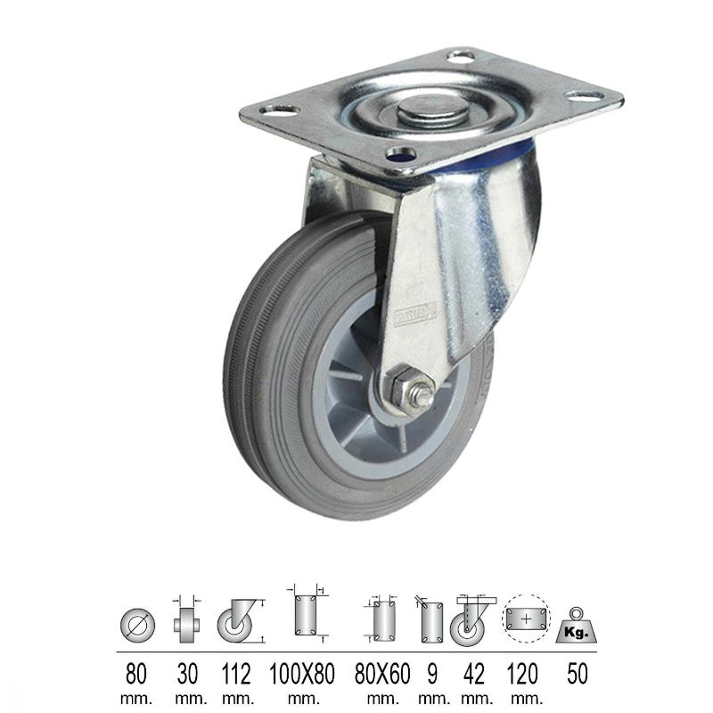 Rueda Industrial Goma Gris Placa 80mm_0