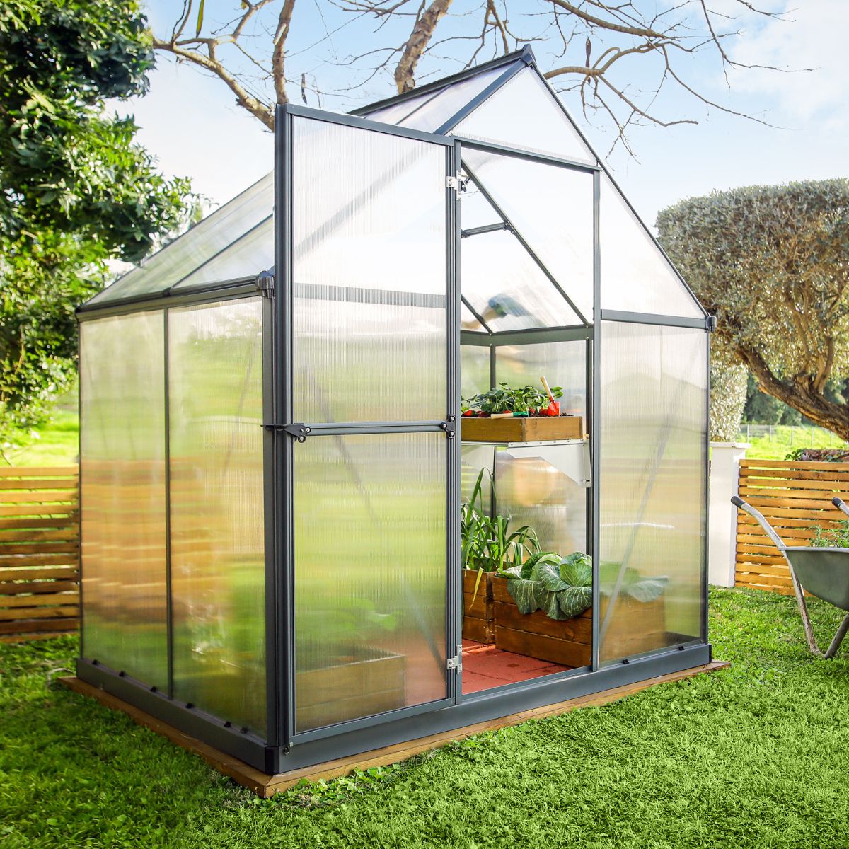 Estufa de jardim Canopia Mythos de policarbonato de camada dupla 126x185x208 cm cinzento