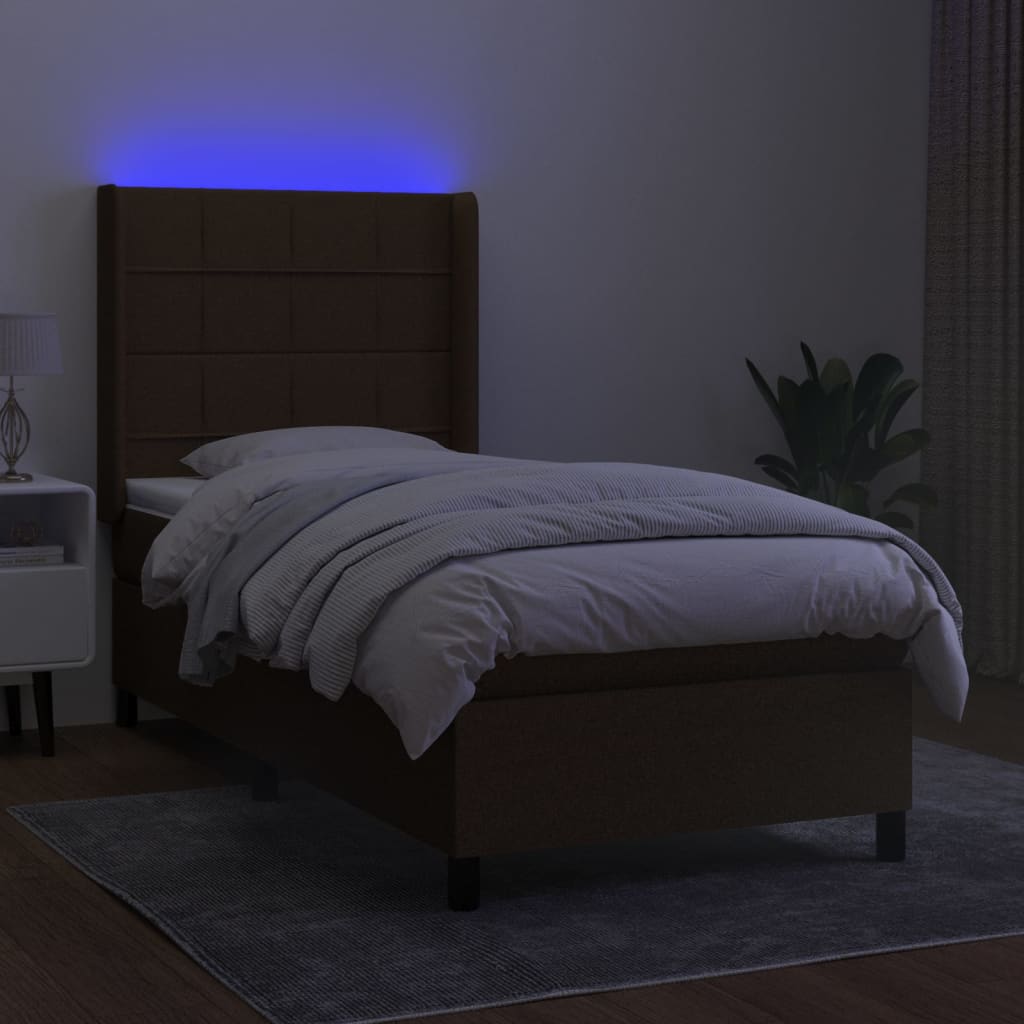 Cama Vica Home Colchón Y Luces Led Tela Marrón Oscuro 80x200cm / Vetonek_5