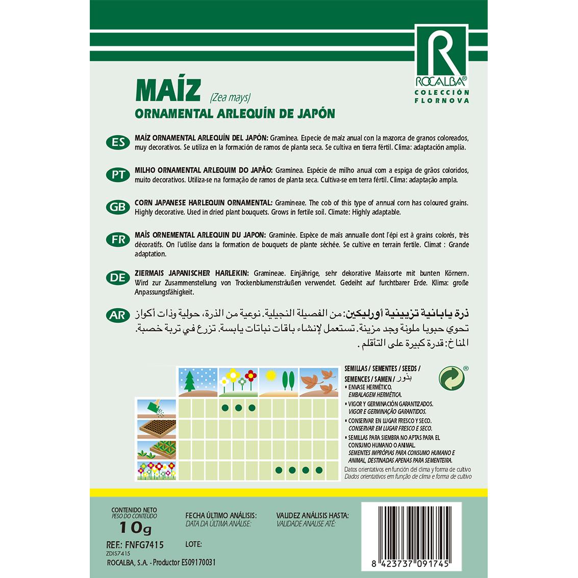 Sementes de milho ornamental arlequim japonês