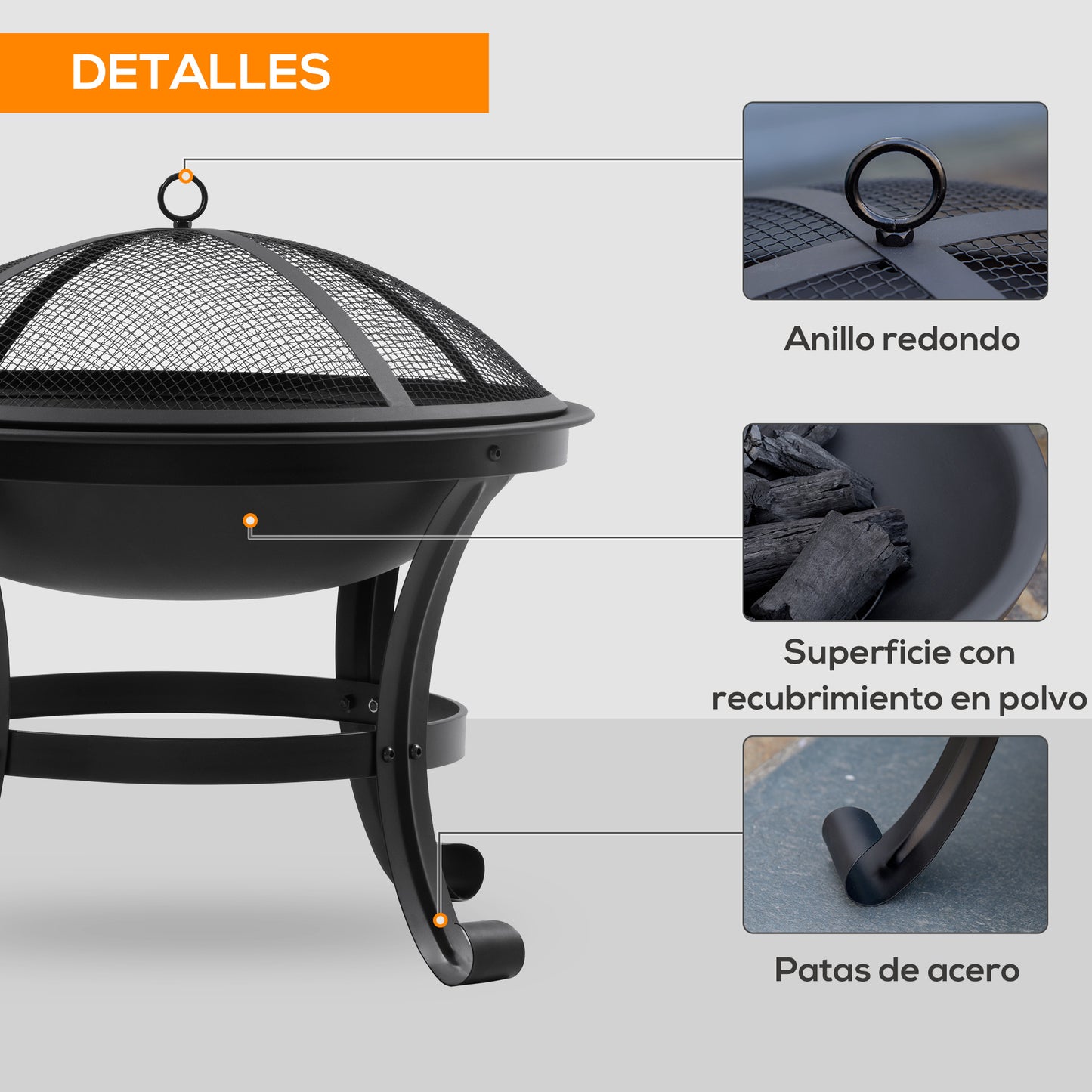 Outsunny Brasero Exterior De Acero Con Protector De Chispas Ø55x50 Cm Negro_5