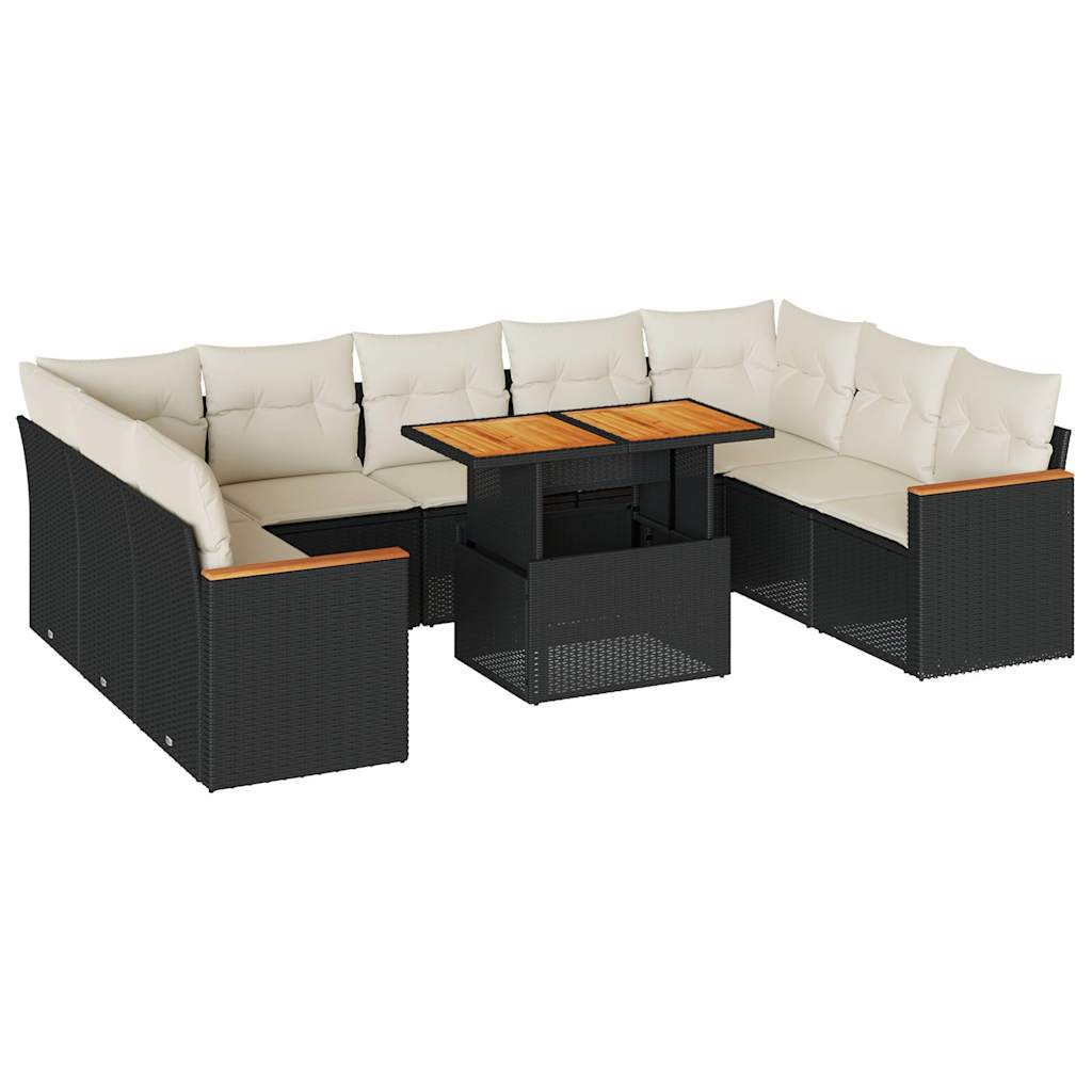 Set Sofás Jardín Y Cojines 10 Pzas Ratán Sintético Acacia Negro / Vetonek_5