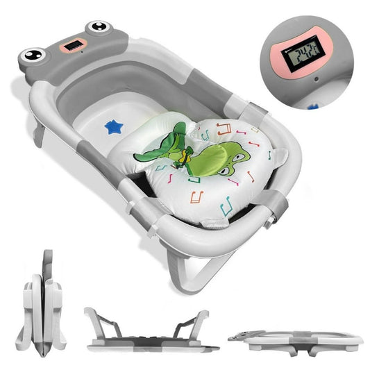 Bathby Bañera Plegable Para Bebés Recién Nacidos, Cojín Rana, Termómetro, Patas Antideslizantes (gris Rana)