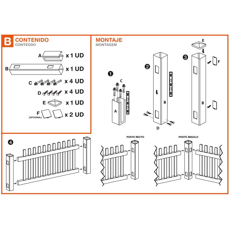 Poste de vedação em PVC modelo reto Dioco