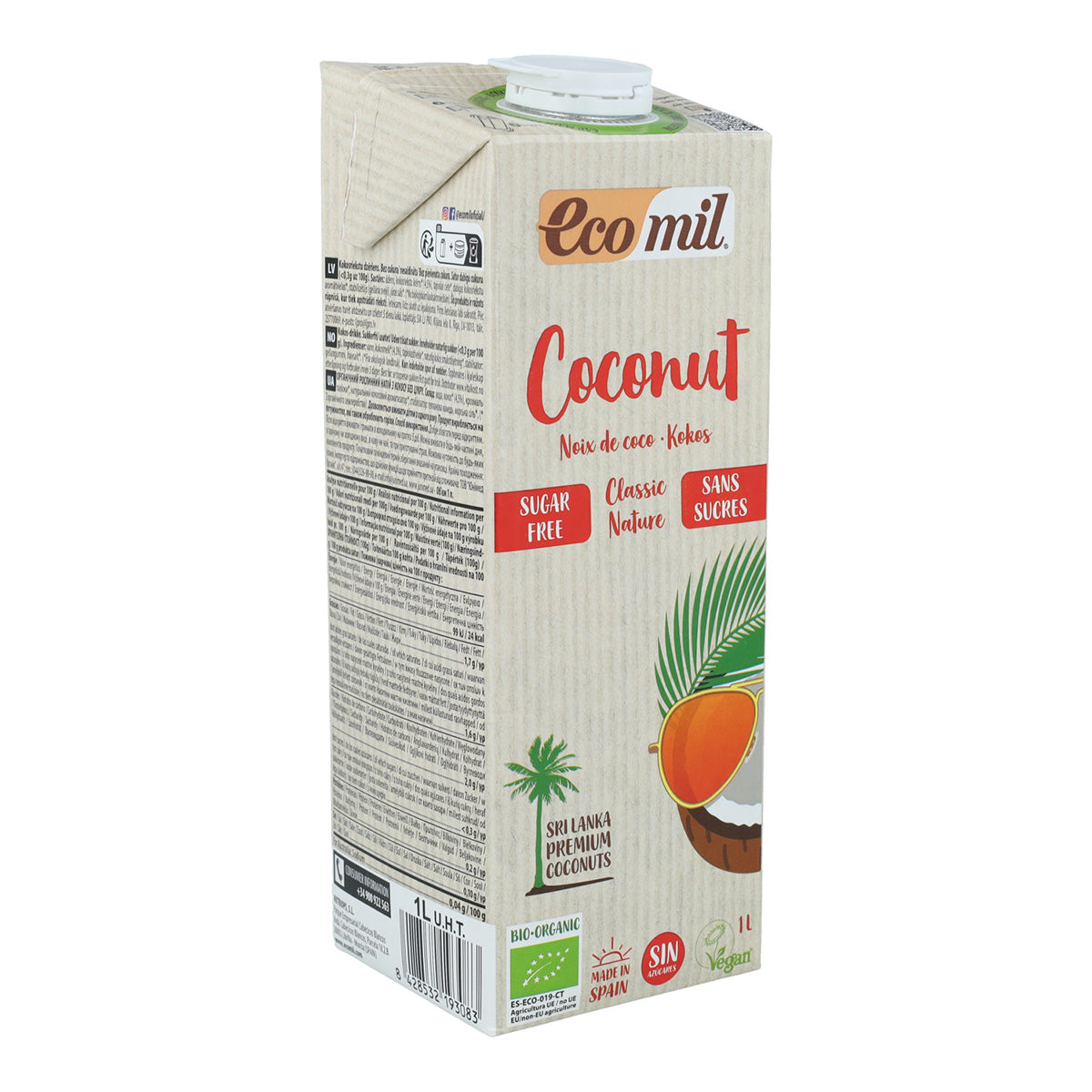 Embalagem de 6x Bebida Vegetal de Coco Ecomil Classic Nature BIO 1 L