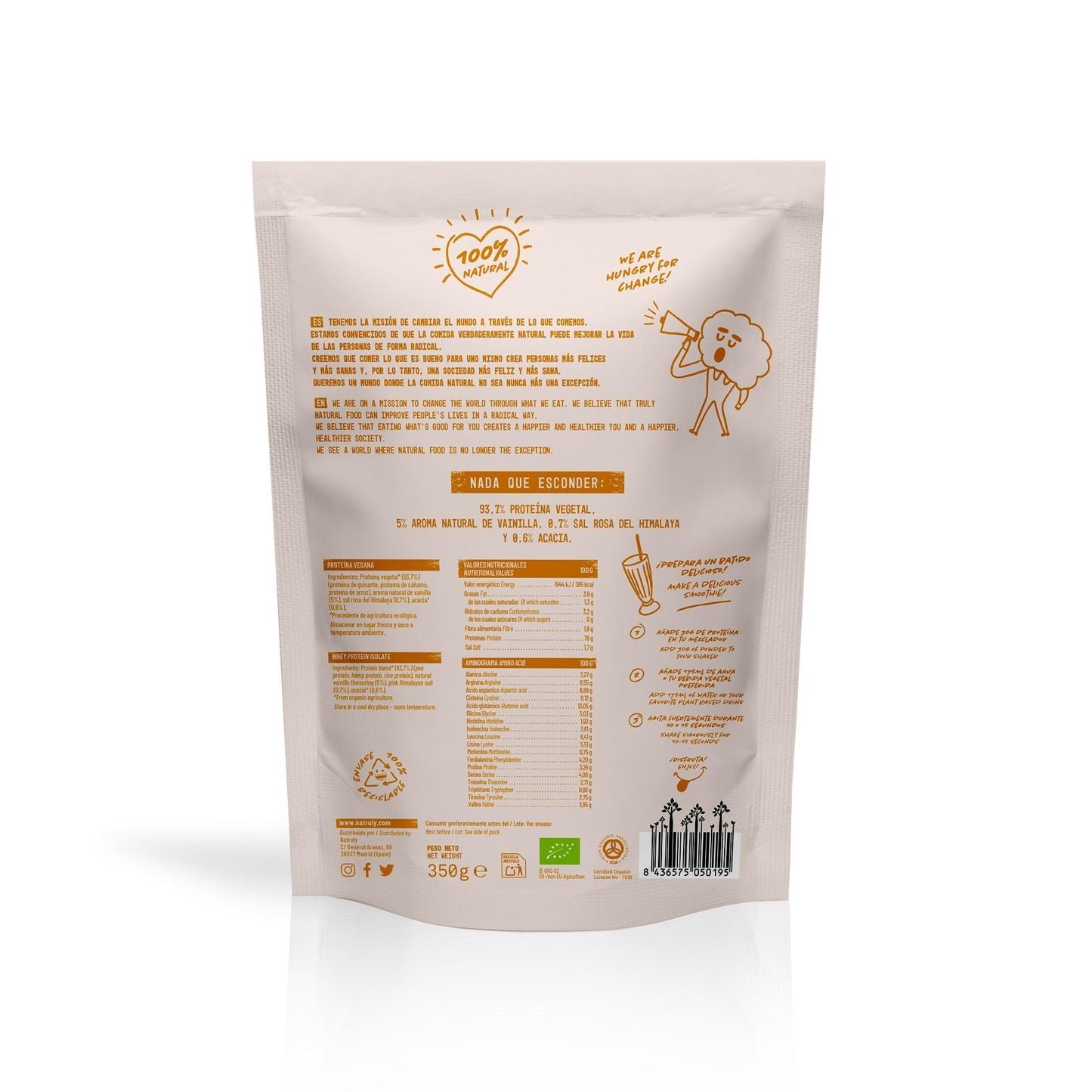 Proteína vegana Vainilla, 350g. Natruly