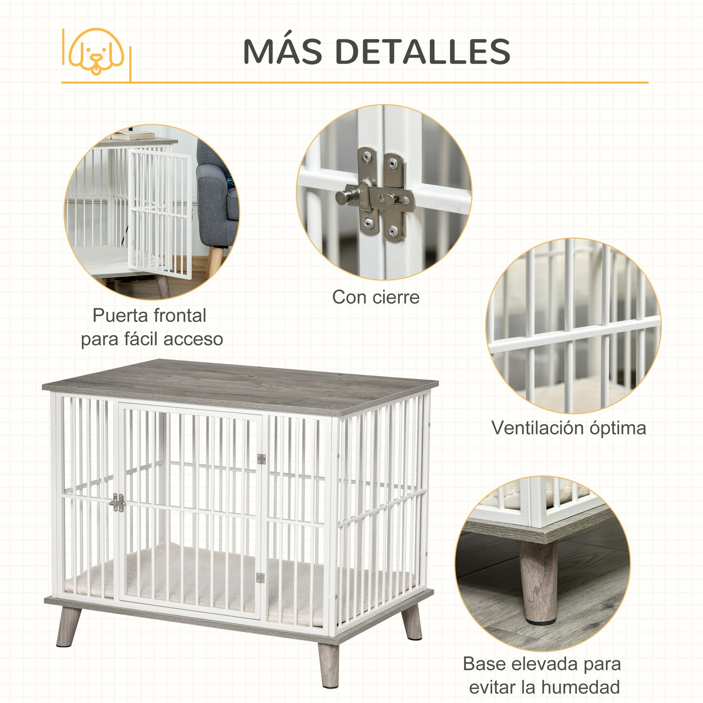 Pawhut Jaula Para Perros De Madera 86x60x70 Cm Con Superficie De Mesa Puerta_5