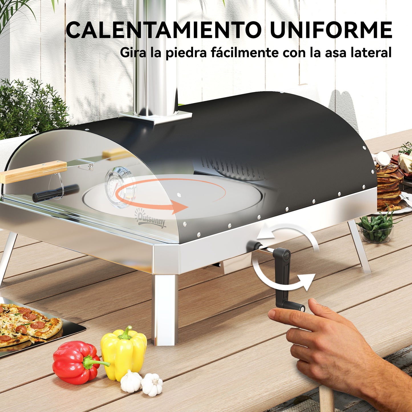 Outsunny Mini Horno De Pizza Exterior Portátil Con Piedra Refractaria Y Bandeja_5