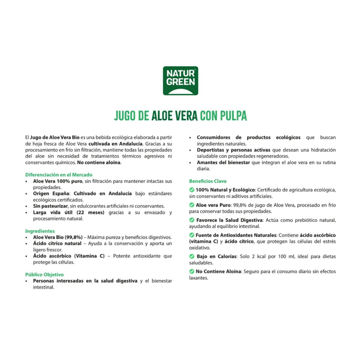 Embalagem x 12 Sumo de Aloé vera com polpa NaturGreen 1 L