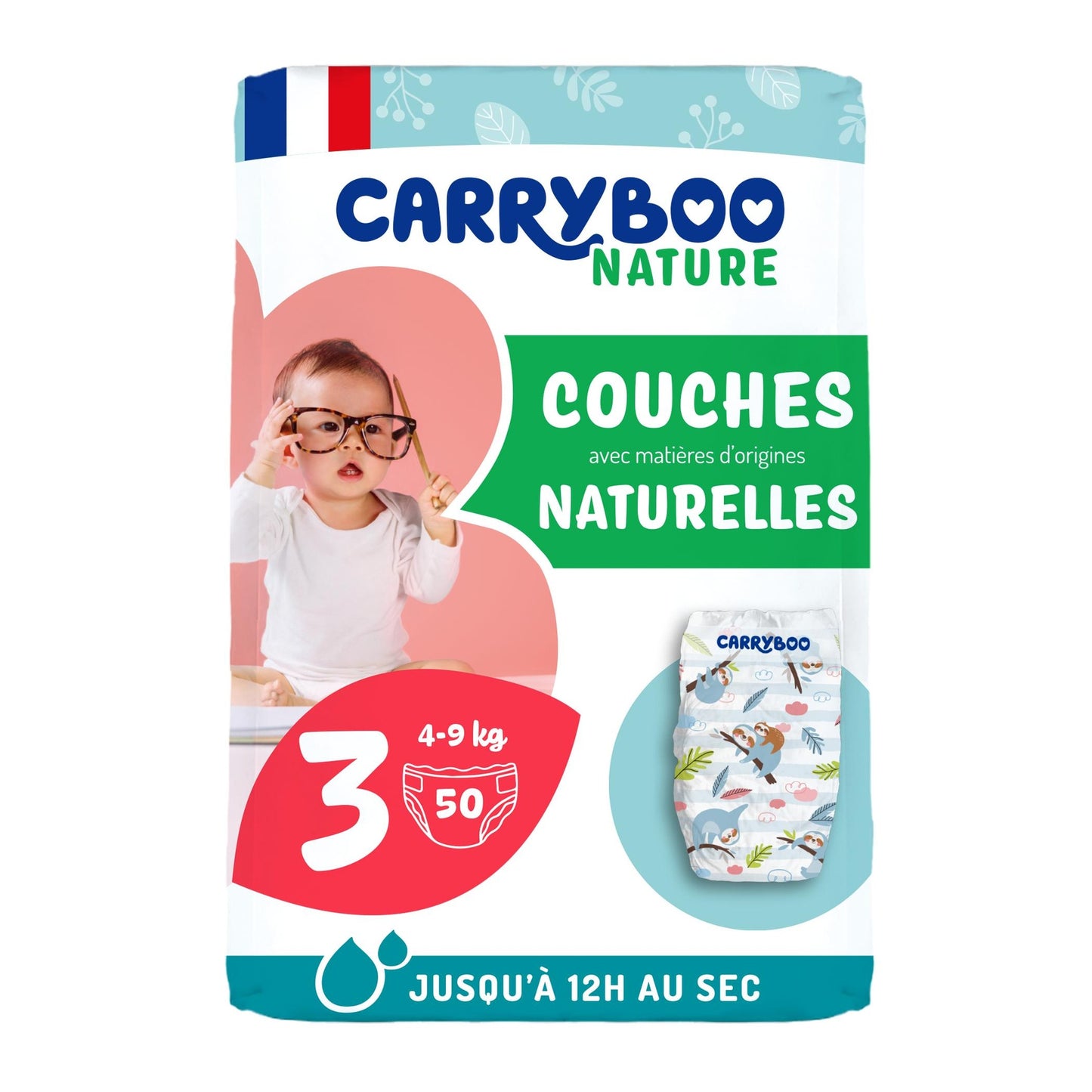 Fraldas Carryboo Nature Fraldas naturais e dobráveis, tamanho 3 (4-9 kg)
