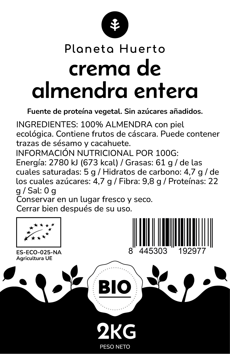 Creme de Amêndoas Integrais ECO Planeta Huerto 2kg