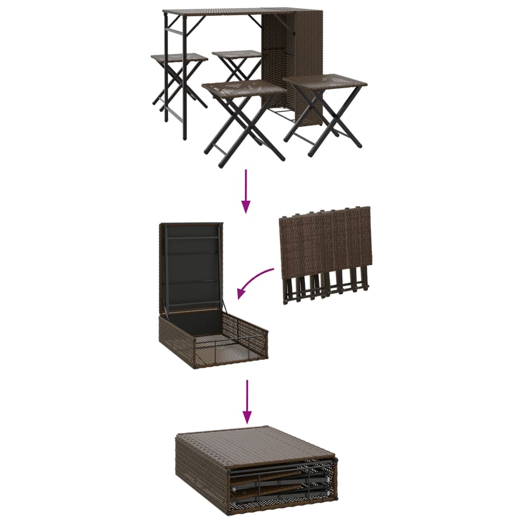Juego De Comedor De Jardín Plegable 5 Piezas Ratán Pe Marrón / Vetonek_5