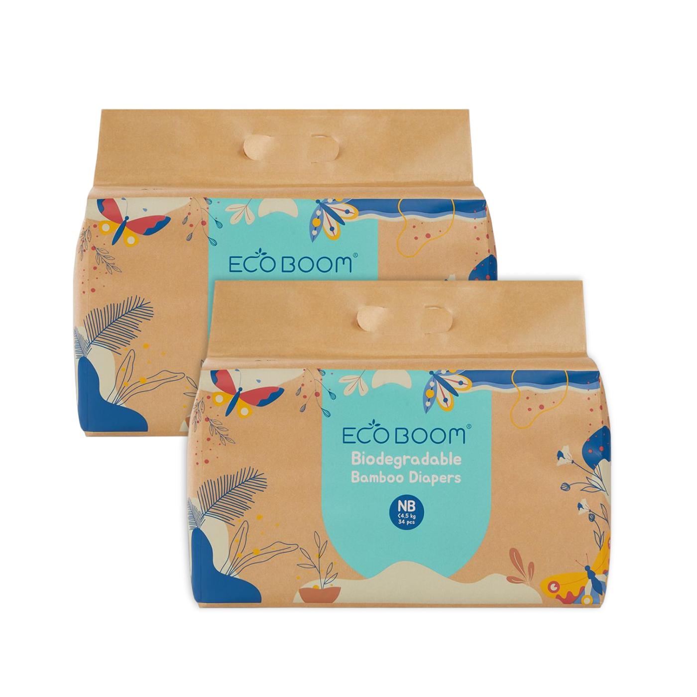 Pacote de poupança para fraldas de bambu Ecoboom T1 com 68 unidades