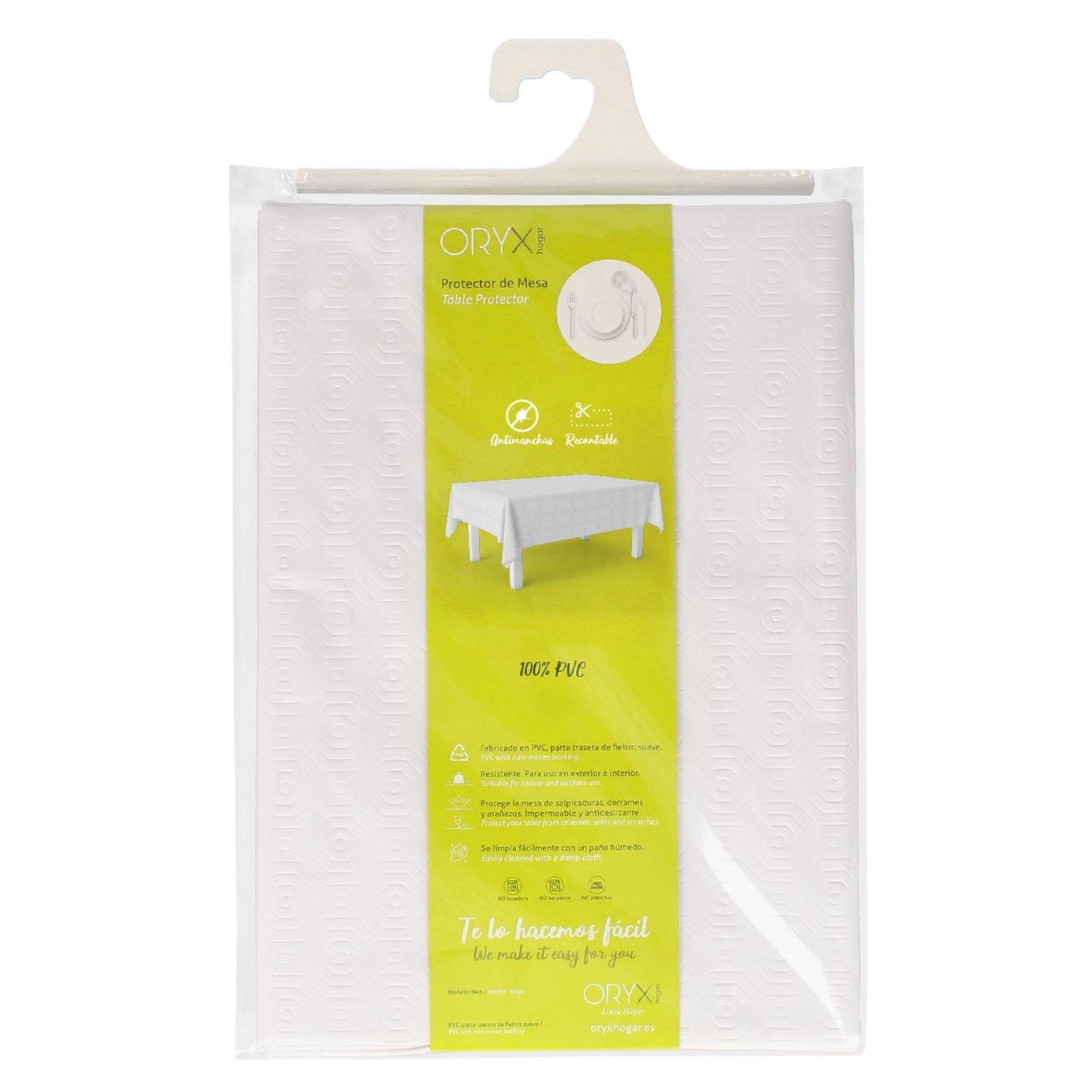 Mantel Hule Muleton Rectangular Blanco Impermeable Antimanchas Pvc 140x250 Cm.  Recortable Uso Interior Y Exterior