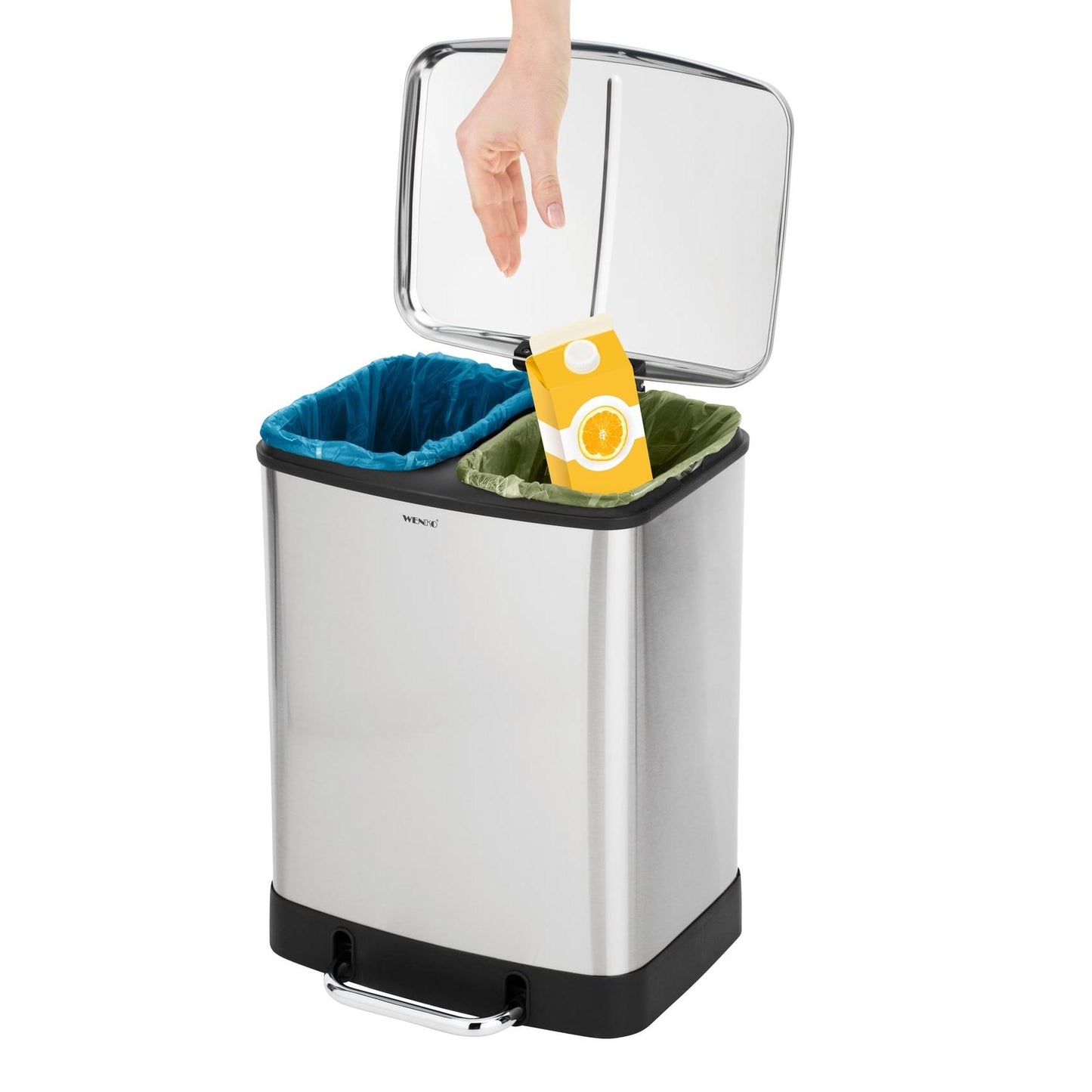 Papeleira com pedal Easy Close Studio Duo em aço inoxidável, 2 x 20 litros.