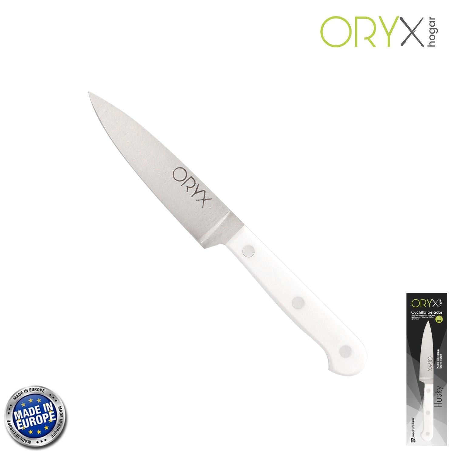 Cuchillo Husky Pelador 11 Cm. Hoja Acero Inoxidable, Cuchillo Verduras, Cuchillo Cortar Verduras Mango Ergonomico Blanco