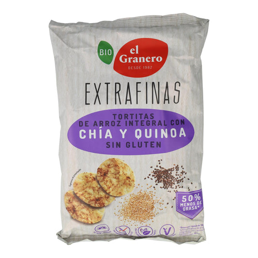 Bolinhos extrafinos de arroz integral, chia e quinoa BIO sem glúten El Granero 60 g