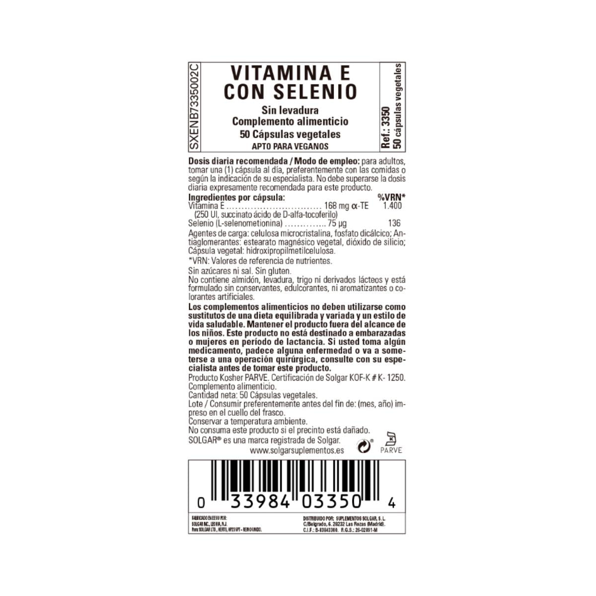 Vitamina E com Selénio, 50 cápsulas vegetais