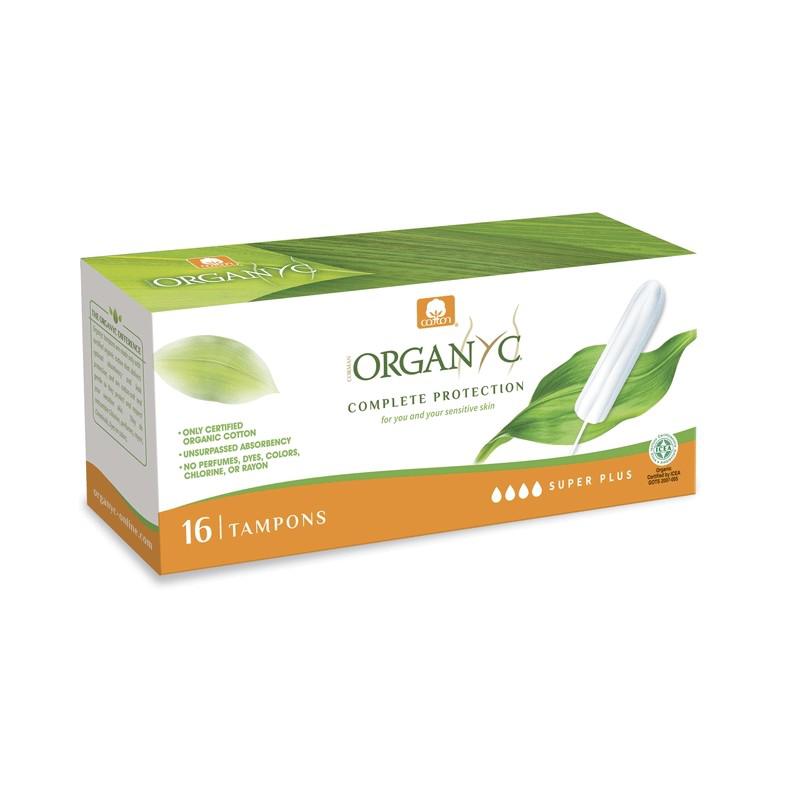 Tampões Super Plus 100% Algodão Biológico sem aplicador, Organyc, 16 unidades