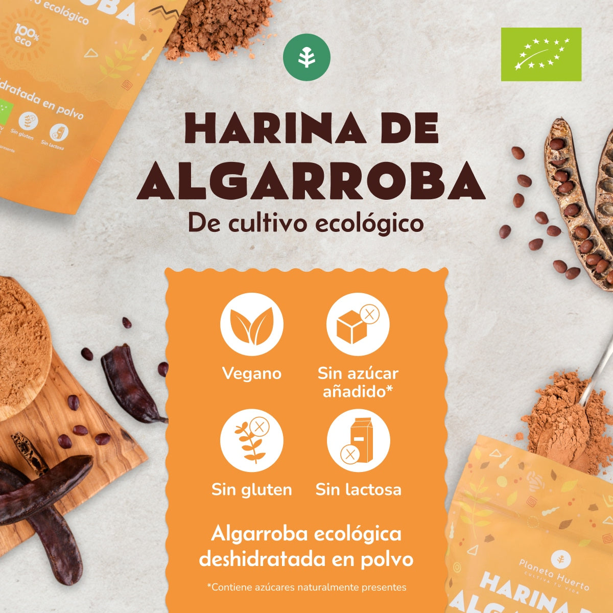 Farinha de Alfarroba Biológica, Planeta Huerto, 250 g