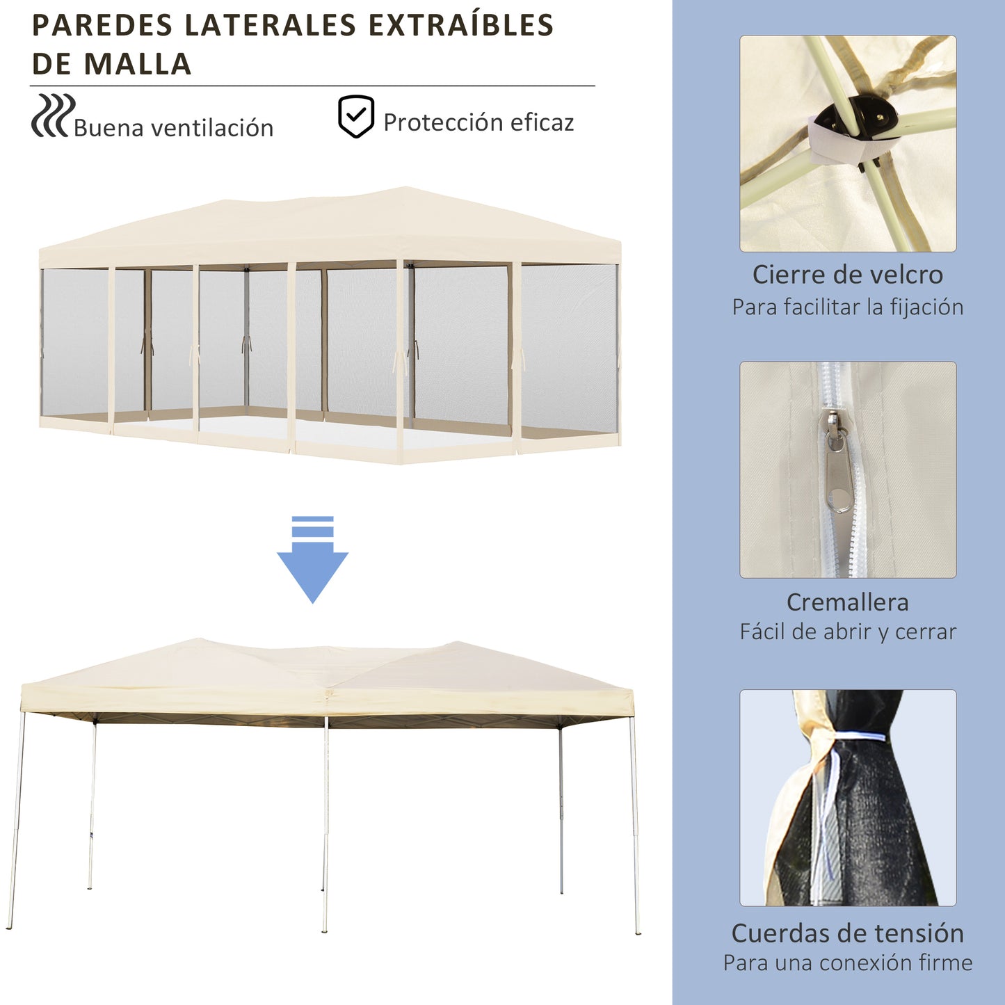 Outsunny Carpa 6x3m Plegable Gazebo Jardín Con Cortinas Mosquitera Bolsa_5