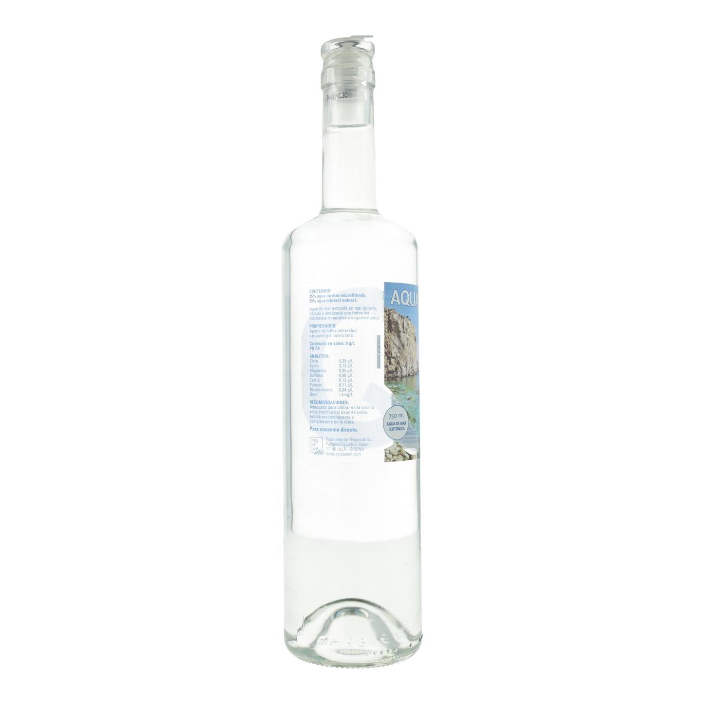 Água do mar isotónica transparente, copo de água-marinha, 750 ml.