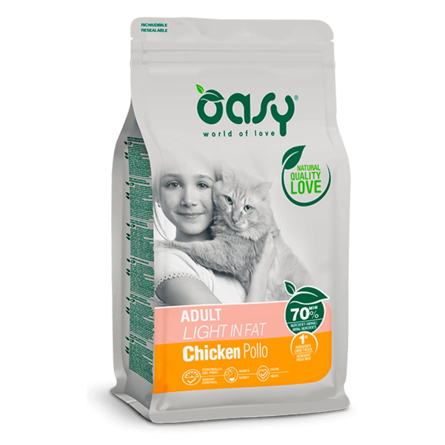 Pienso Oasy Para Gato Adulto Light De Pollo 1.5 Kg_0