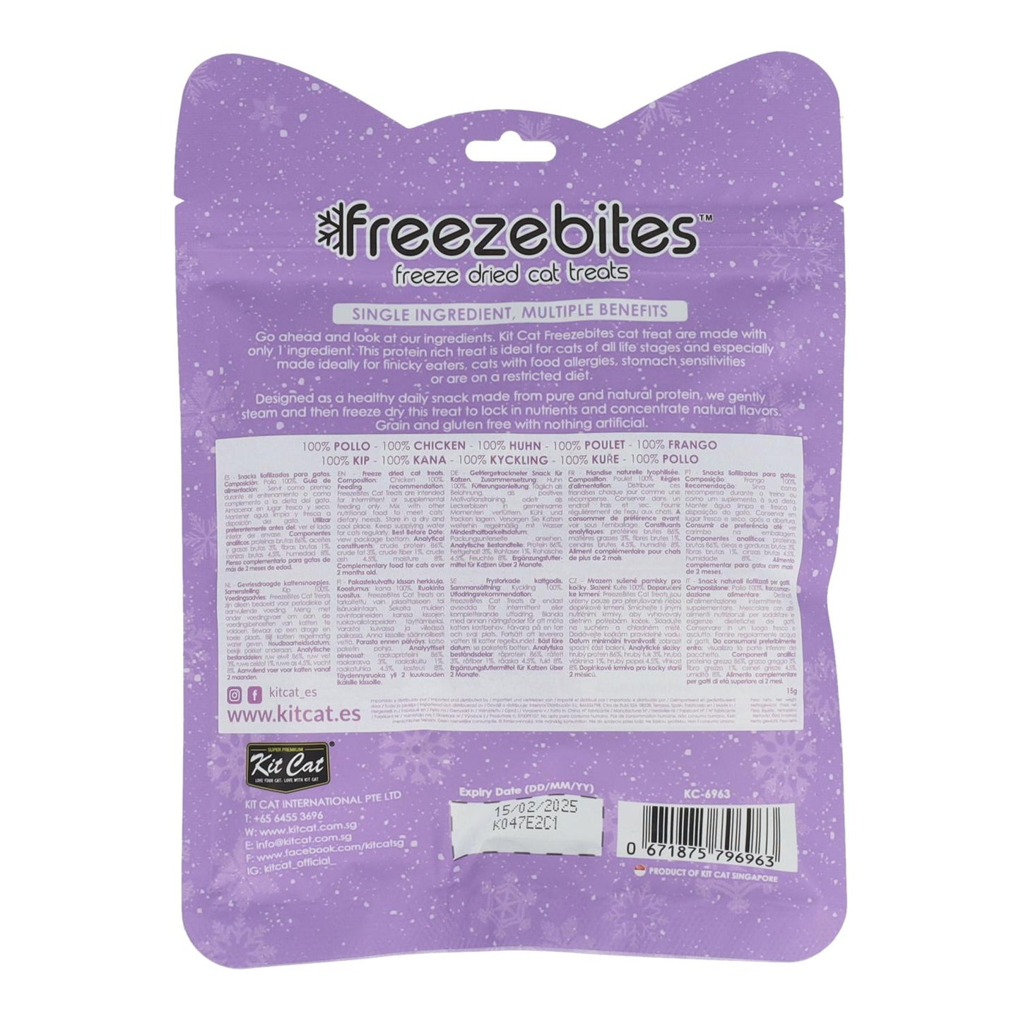 Kit Cat FreezeBites - Frango 15 g Petisco natural liofilizado para gatos