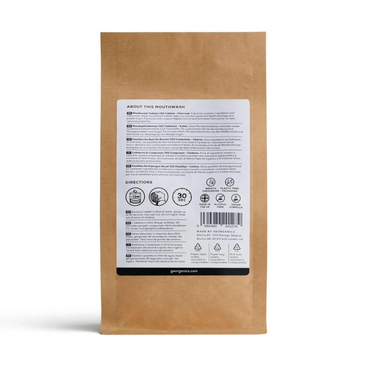 Recargas de pastilhas para colutório com carvão, Georganics, 720 unidades